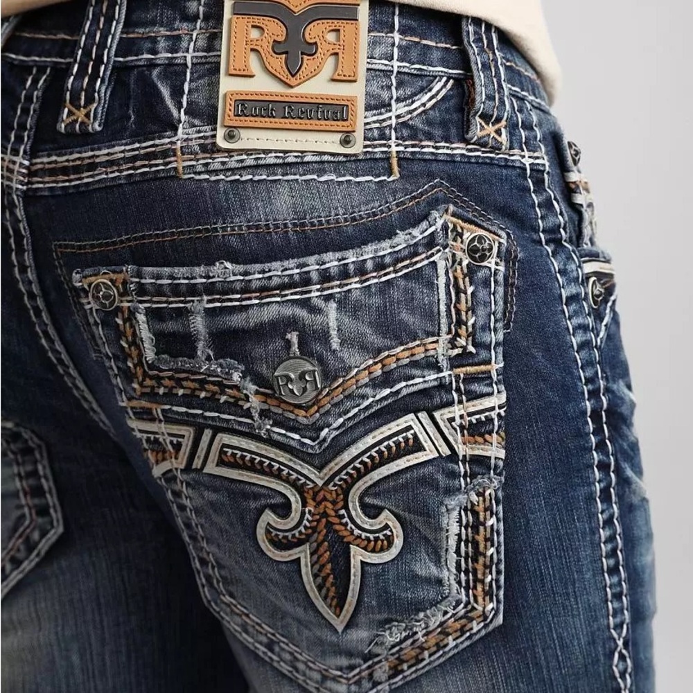 Rock Revival Dark Blue Embroidered Jeans